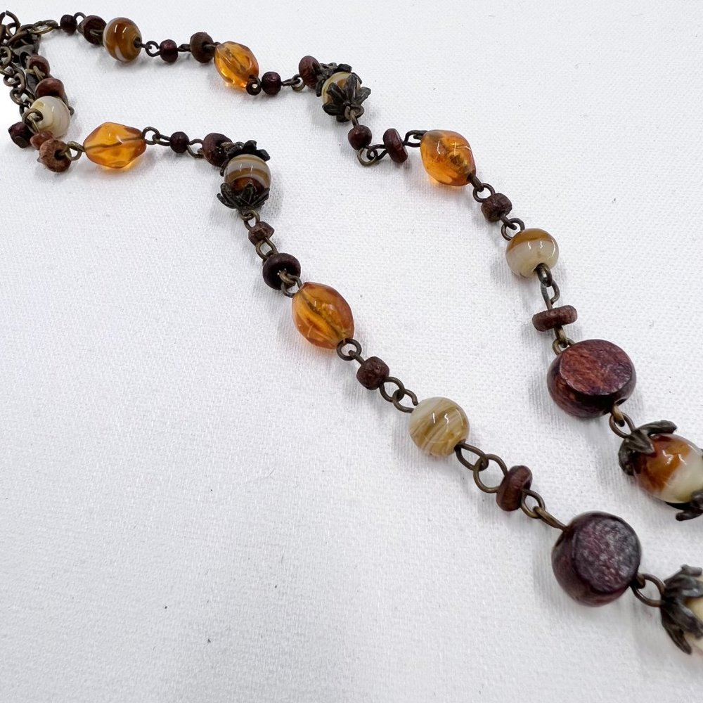 NWOT - NY & CO - Brown, Orange & Cream Beaded BOHO Style “Y” 16” Necklace - Picture 7 of 8
